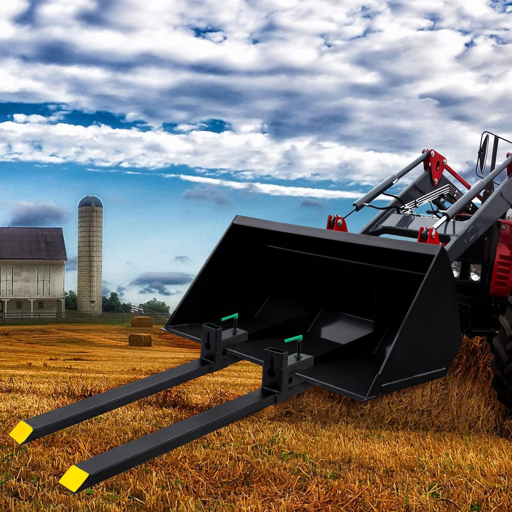 Clamp On Pallet Forks 1500 Lbs Max, 60' Total Length Tractor Bucket Forks, Heavy Duty Front Loader Forks for Skid Steer, Bucket Forks for Agriculture and Farm
