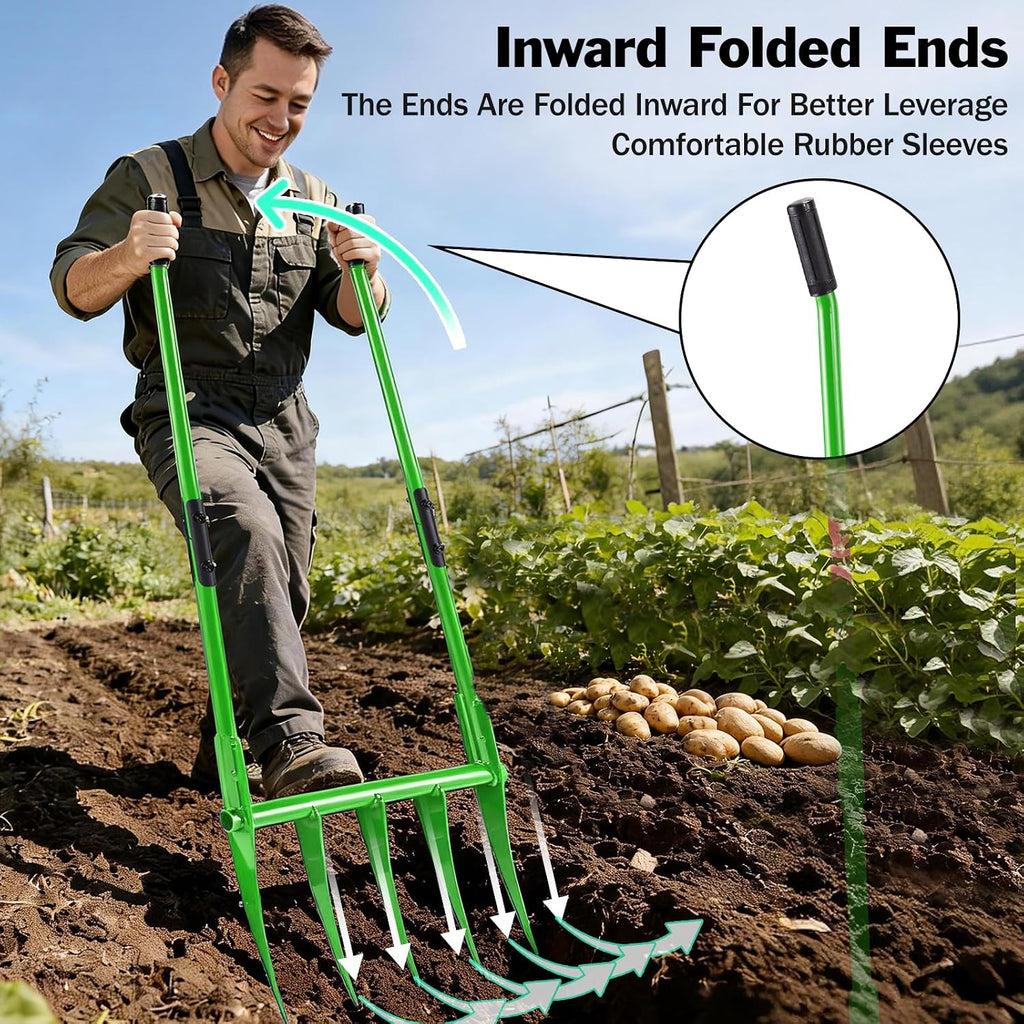 5 Tines All Steel Broadfork, 56' Broad Fork Garden Tool Heavy-Duty Digging Pitchfork, Non-Slip Grips & Detachable Design for Gardening, Farm Cultivation, and Soil Loosenin