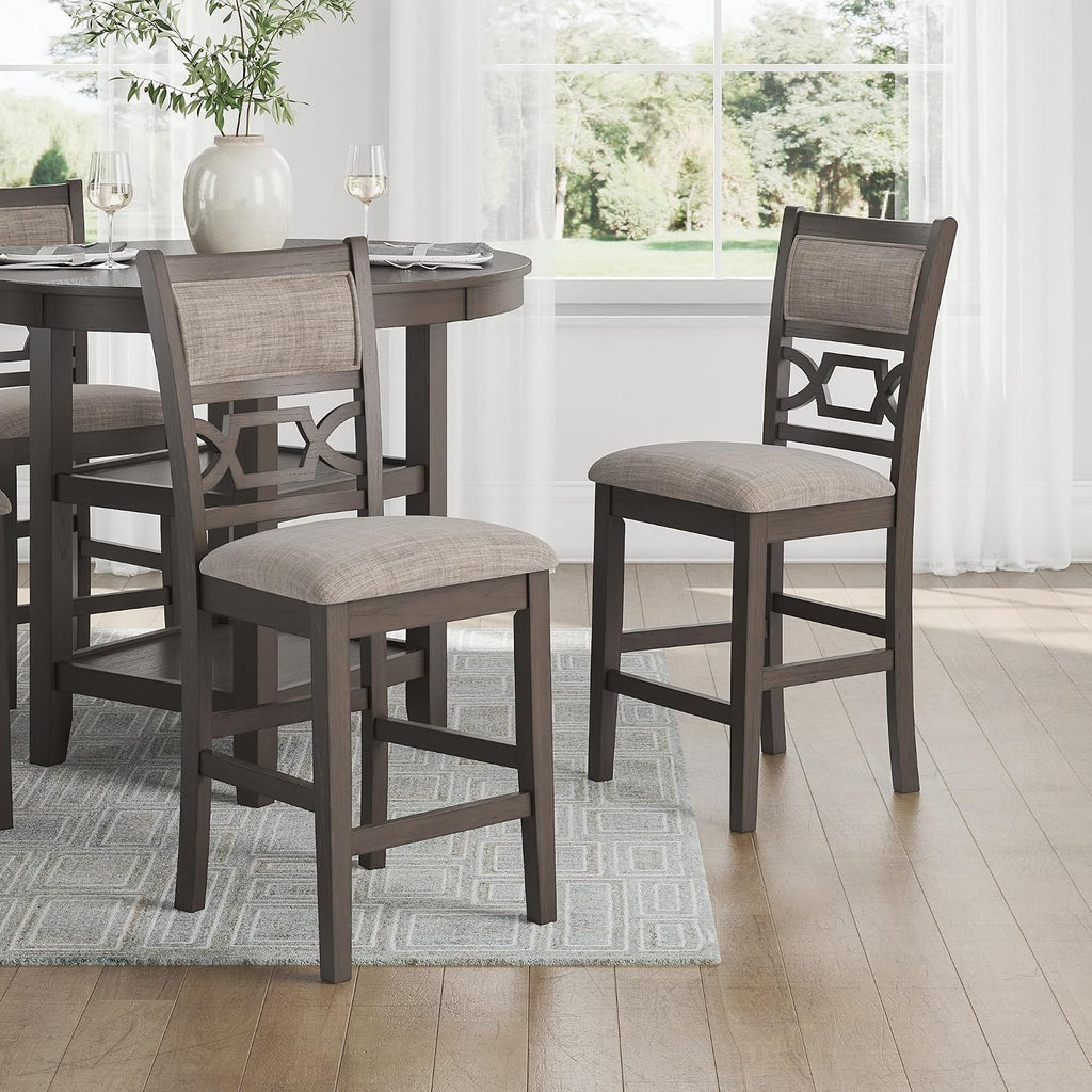 Signature Design by Ashley Wrenning Modern Diamond Patterned Counter Height Dining Table and 4 Upholstered Bar Stools with 2 Shelves, Set of 5, Gray & Light Gray
