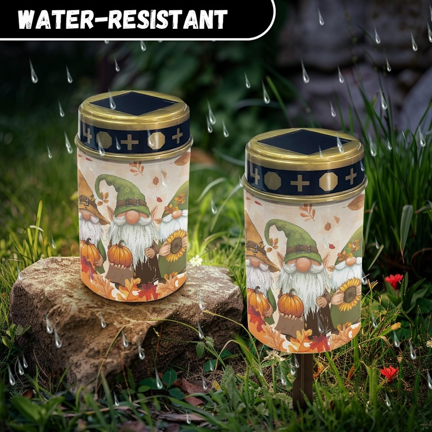 Autumn Fall Dwarf Solar Lights Outdoor,Solar Stake Lights Garden Lights,Waterproof Solar Lights for Outside Yard Patio Walkway Set of 10