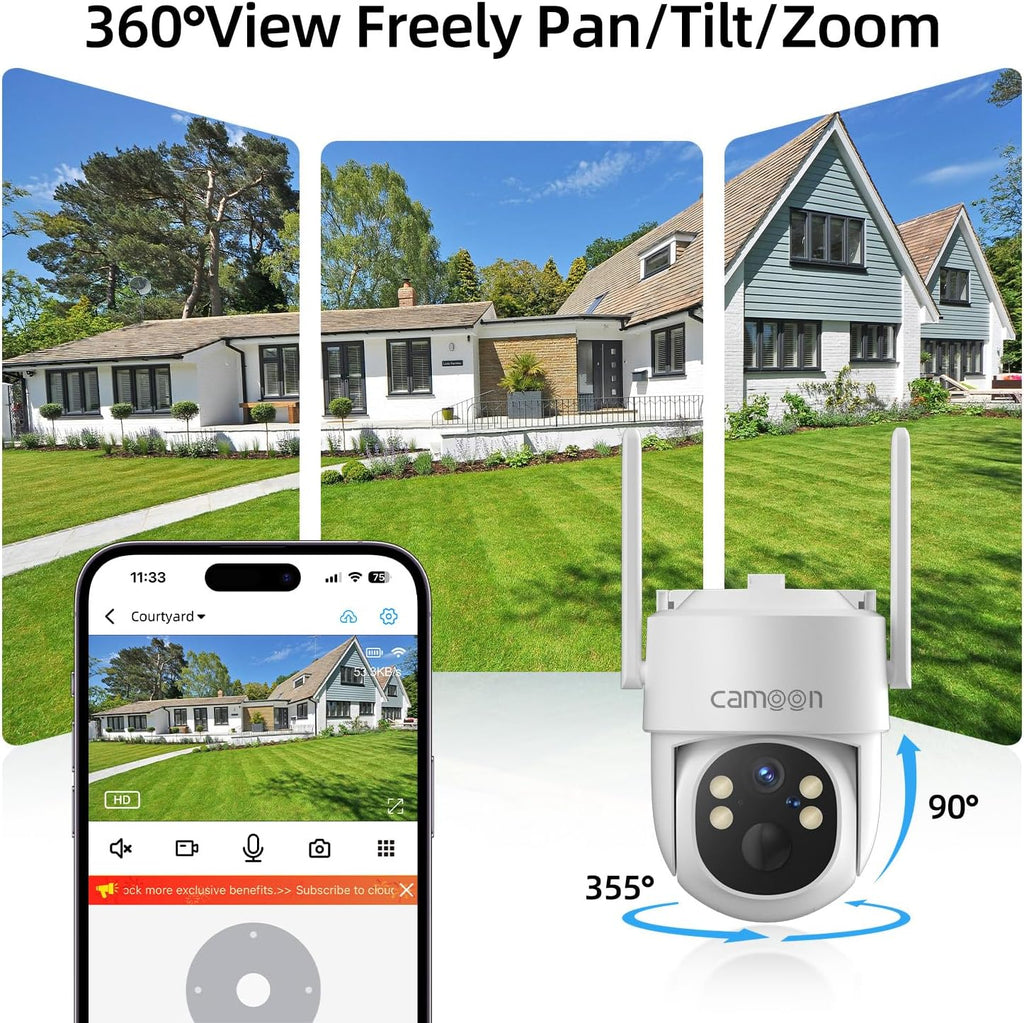 2K Solar Security Cameras Wireless Outdoor, 5/2.4Ghz WiFi Cameras for Home Security, Color Night Vision, Human Detection, Two-Way Audio, SD/Cloud Storage(4 Cameras)