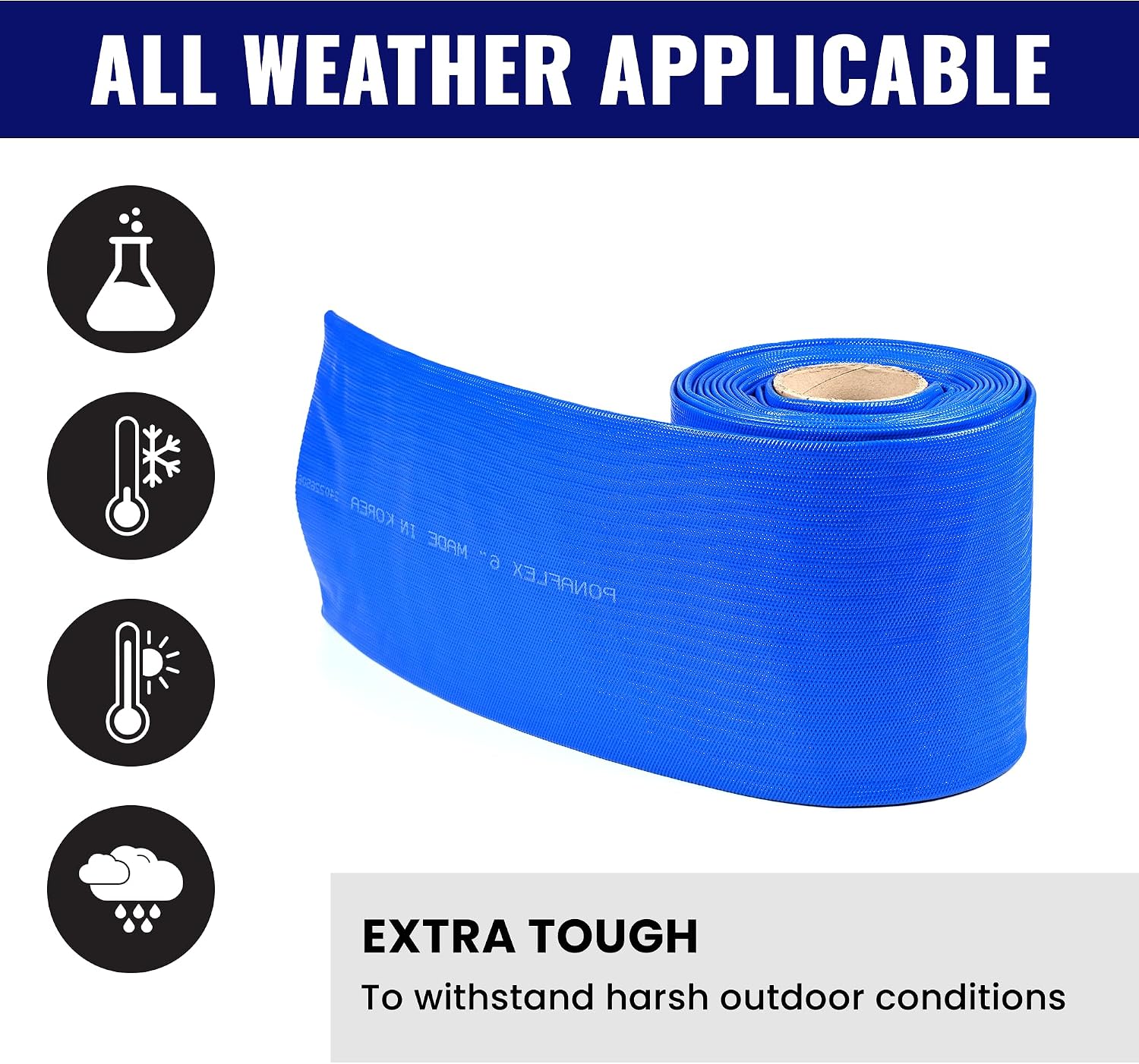 Discharge Hose 6 Inch × 50 ft, Lay-Flat, Pool, Irrigation, Agriculture and Industrial, No Clamps - PonaFlex