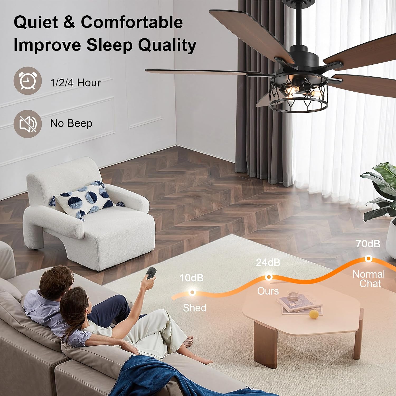 52 Inch Farmhouse Ceiling Fan with Lights Rustic Ceiling Fan Industrial Caged Black Fandelier Chandelier Light for Living Room Indoor Outdoor, Remote Control, Reversible 6 Speeds