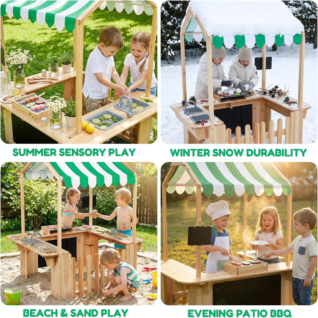 EDUBEBO Kids Outdoor Playhouse, Mud Kitchen, BBQ Toys,Outdoor playsets, Ideal Role Play Toy Gift for Toddlers and Kids Ages 3-8 (Yellow)