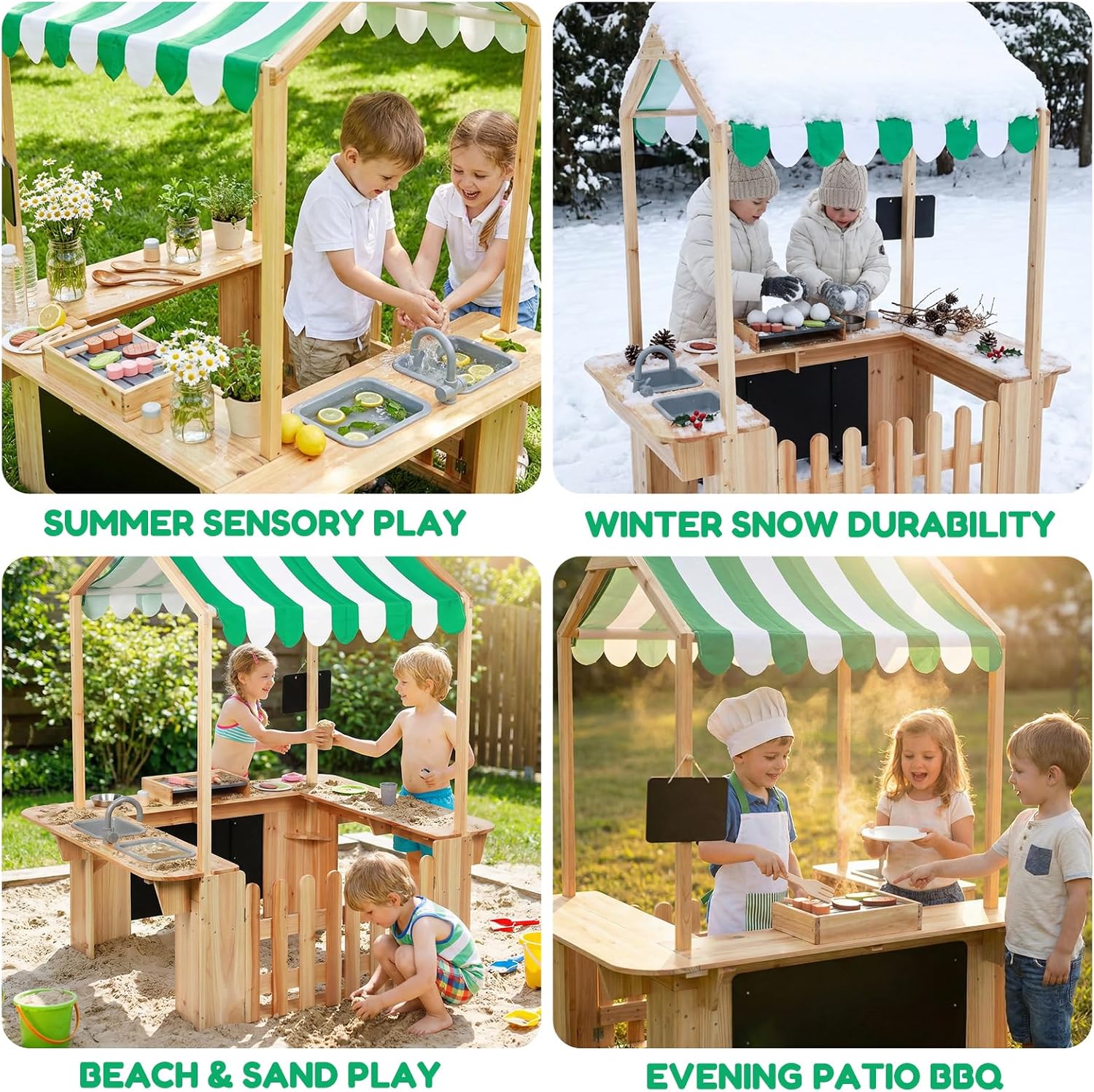 EDUBEBO Kids Outdoor Playhouse, Mud Kitchen, BBQ Toys,Outdoor playsets, Ideal Role Play Toy Gift for Toddlers and Kids Ages 3-8 (Yellow)