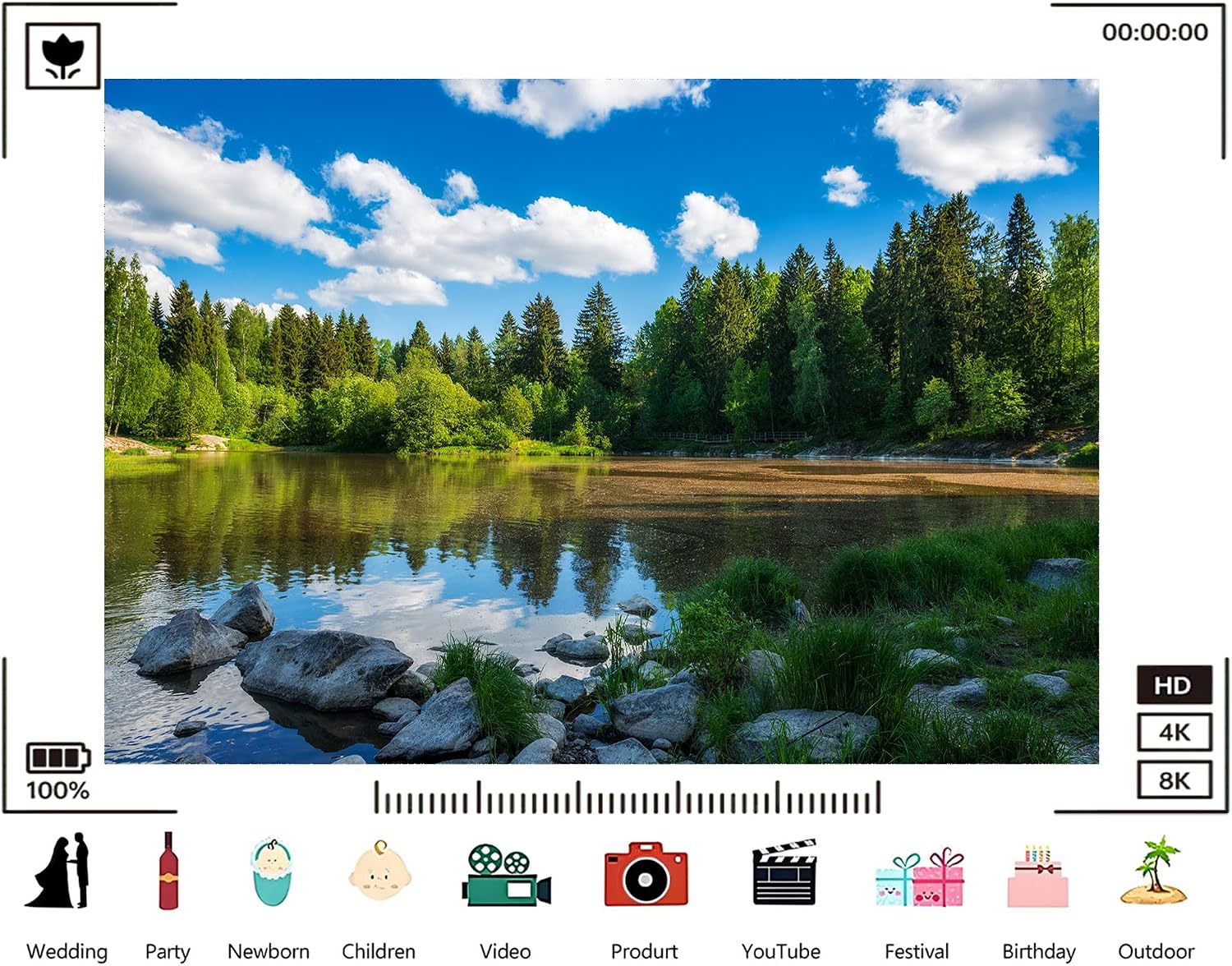 Trykid 20x10ft Forest Lake Clear Sky Rocks Backdrop Serene Natural Landscape Photography Background Outdoor Adventure Event Party Decoration Photo Booth Prop Fabric