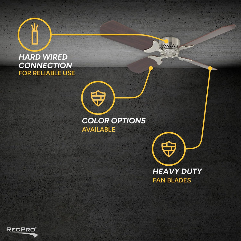 RecPro RV 12V Ceiling Fan | 4-Blade | 4-Speed | Near Silent Operation | Reversing Direction Wall Control (Brushed Nickel: Cherry Blades, 42')