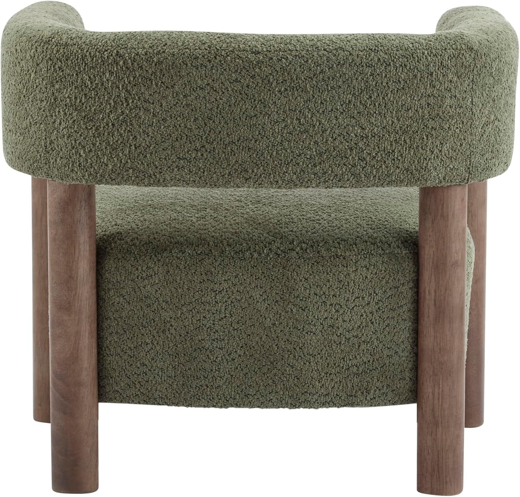 Christopher Knight Home Carly Low Profile Accent Chair, Round Backrest Side Chair, Living Room Armchair with Boucle Fabric Cushion,Comfy Reading Chair for Bedroom,Wooden Single Lounge Sofa,Olive Green