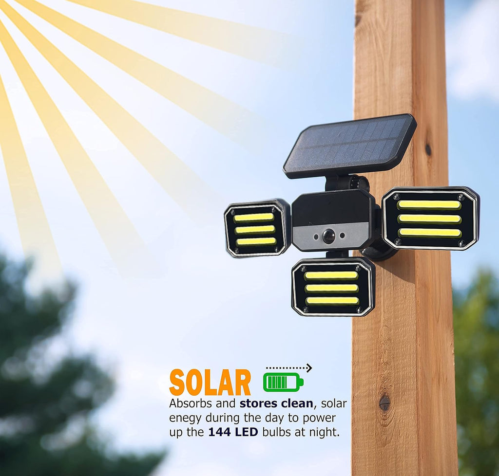 Bionic Floodlight Solar Light Outdoor Waterproof Patio Light Motion Sensor Outdoor Lights w/ Remote Control 3 Heads Wall Lights - Wireless, 50% Brighter-108 COB LED For Lawn, Garden, As Seen On TV