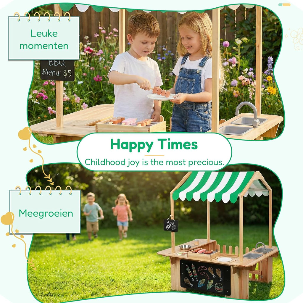 EDUBEBO Kids Outdoor Playhouse, Mud Kitchen, BBQ Toys,Outdoor playsets, Ideal Role Play Toy Gift for Toddlers and Kids Ages 3-8 (Yellow)