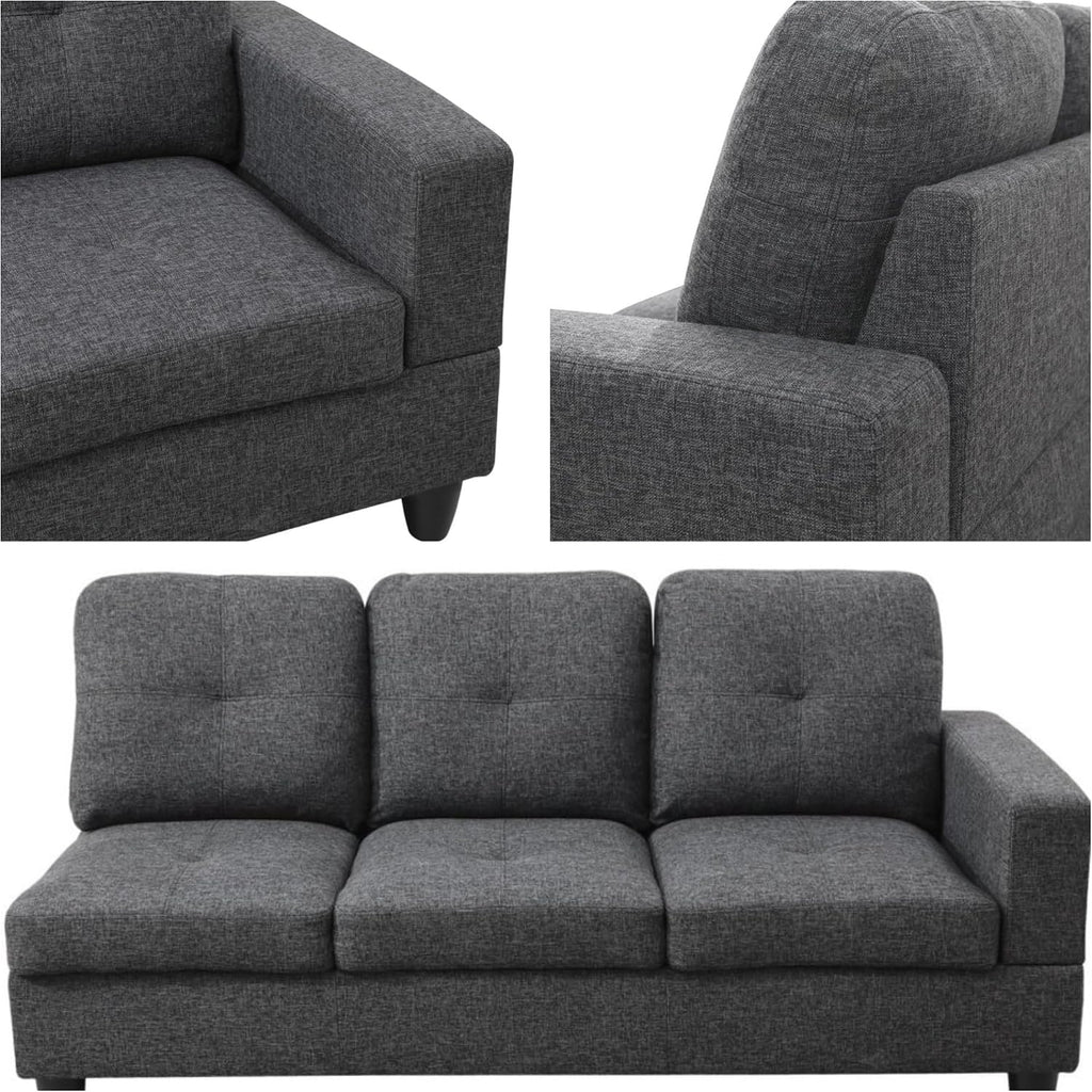 103.5' Sectional Couches for Living Room, Leather 4 Seat L Shaped Couch with Chaise, 3-Piece Modular Sofa with Storage Ottoman, Home Furniture Sets for Apartment Office, Black Grey
