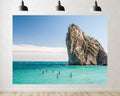 Trykid 20x10ft Sea Stack Backdrop Turquoise Sea Clear Sky Weathered Pylons Coastal Waters Photography Background Countryside Wedding Event Party Decoration Photo Booth Prop Fabric