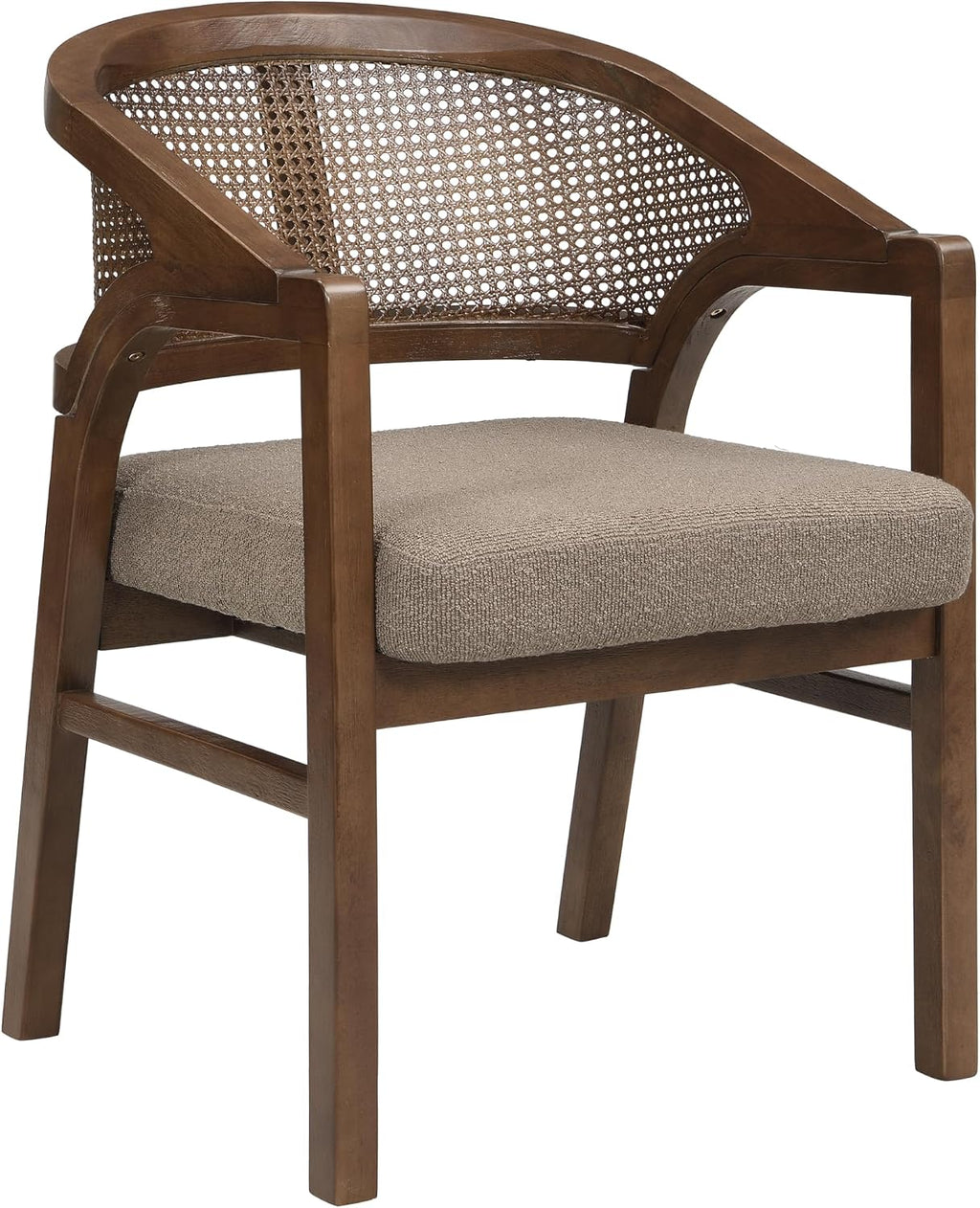 Christopher Knight Home Faritel Modern Dining Chairs Set of 2, Fabric Upholstered Kitchen Side Armchairs, Rubberwood Living Room Comfy Reading Chair with Curved Rattan Back, Walnut+Brown