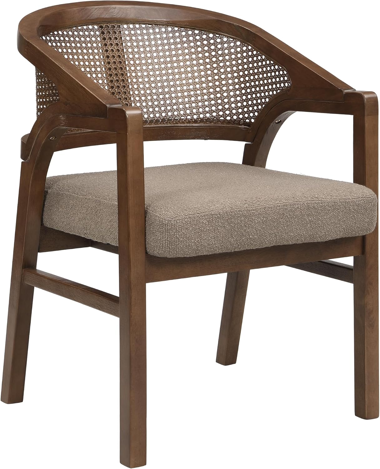 Christopher Knight Home Faritel Modern Dining Chairs Set of 2, Fabric Upholstered Kitchen Side Armchairs, Rubberwood Living Room Comfy Reading Chair with Curved Rattan Back, Walnut+Brown