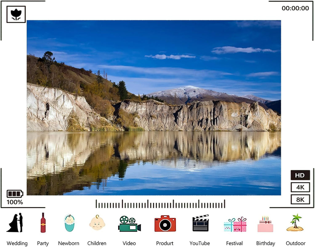 Trykid 20x10ft Cliffside Lake Backdrop Snow Capped Mountain Clear Blue Sky Still Water Reflection Autumn Foliage Photography Background Adventure Theme Party Decoration Photo Booth Prop Fabric