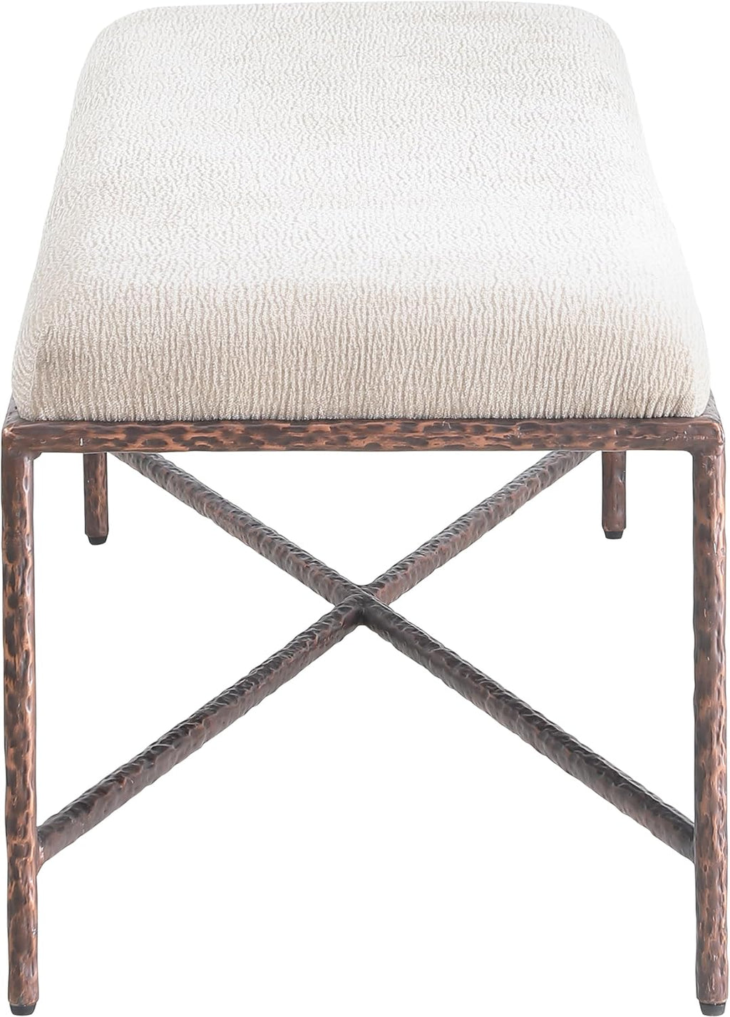 Meridian Furniture 22066Beige Valley Collection Modern | Contemporary Bench with Soft Beige Chenille Fabric, Brushed Bronze Forged Iron Metal Legs and Frame, 54' W x 18' D x 18' H, Beige