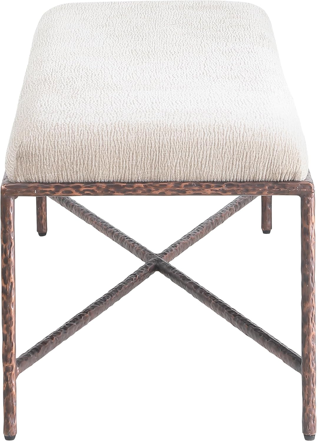 Meridian Furniture 22066Beige Valley Collection Modern | Contemporary Bench with Soft Beige Chenille Fabric, Brushed Bronze Forged Iron Metal Legs and Frame, 54' W x 18' D x 18' H, Beige