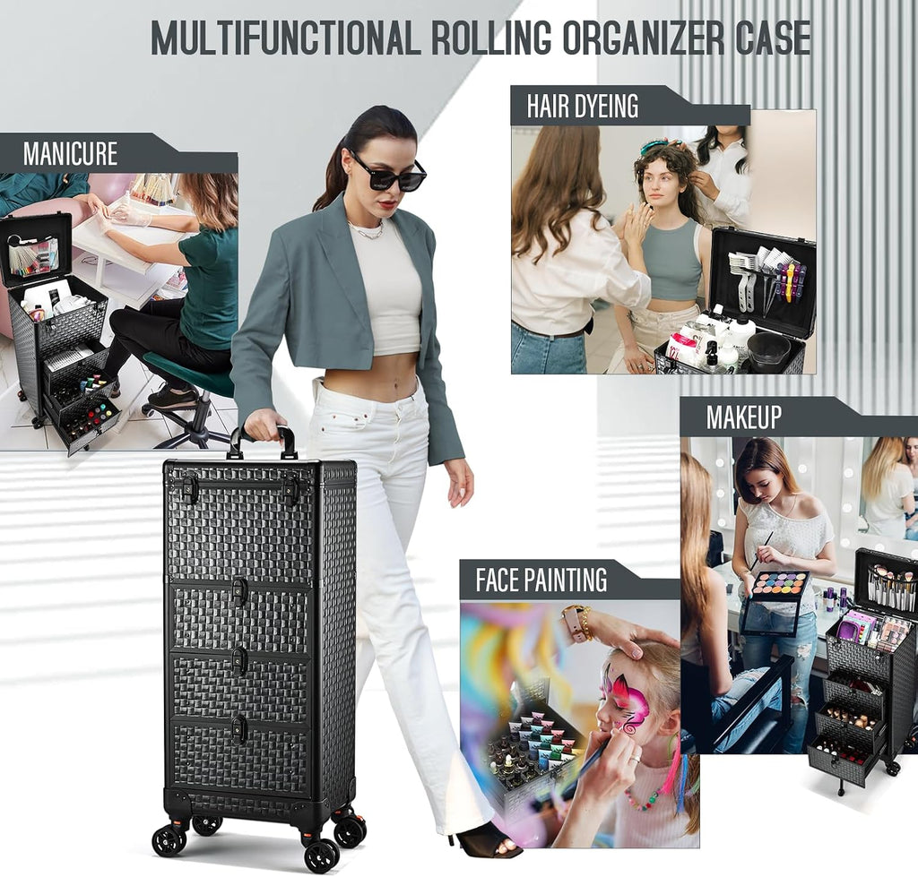 Yueieoun Salon Cart with 3 Drawers, Nail Trolley Cart with Wheels Salon Station Rolling Makeup Train Case Cosmetology Case Organizer Cases for Nail Tech,SPA,Face Painting,Hairstylist,Makeup Artist