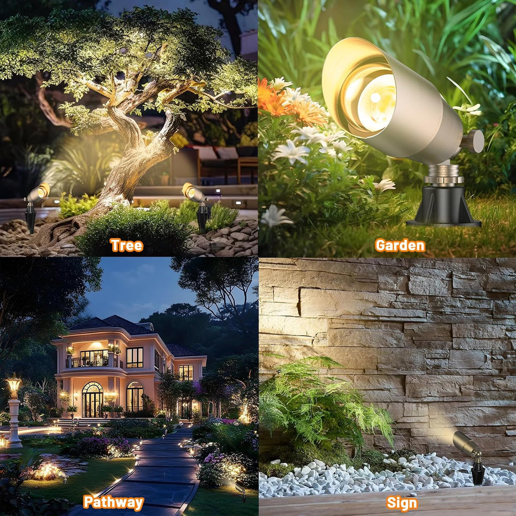 ZONEGRACE Solid Brass Outdoor Uplights & Accent Light Fixtures, Heavy Duty 12V Low Voltage LED Landscape Lighting Bronze, Wired Spot Lights for Garden,Lawn,Patio and Yard Without LED Bulb (6 Pack)