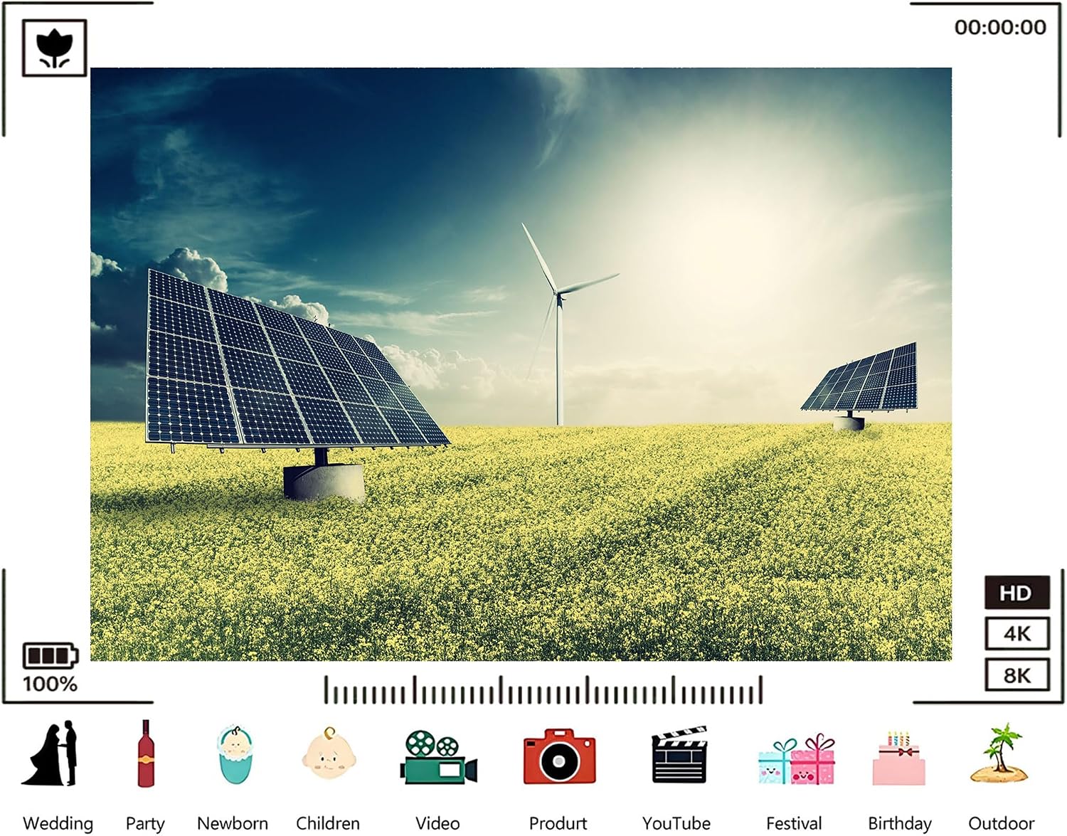 Trykid 20x10ft Solar Wind Turbine Yellow Field Backdrop Renewable Energy Landscape Photography Background Eco Friendly Event Party Decoration Tapestry Photo Booth Prop Fabric