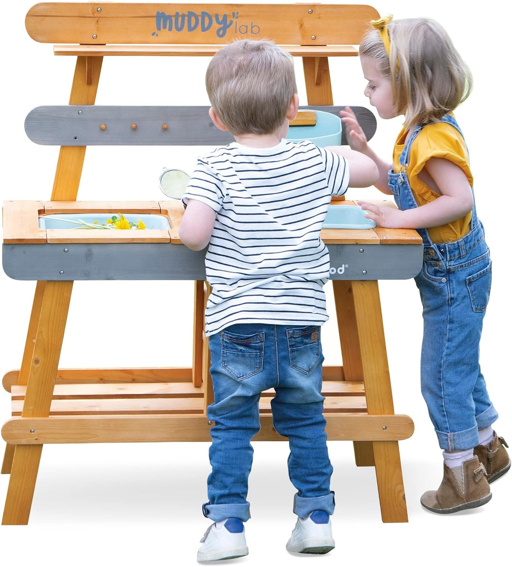 Janod Muddy Lab - Outdoor Sensory Activity Station with Water Play - 37.5' High - Includes 10 Accessories - Ages 3-8 Years - J06632