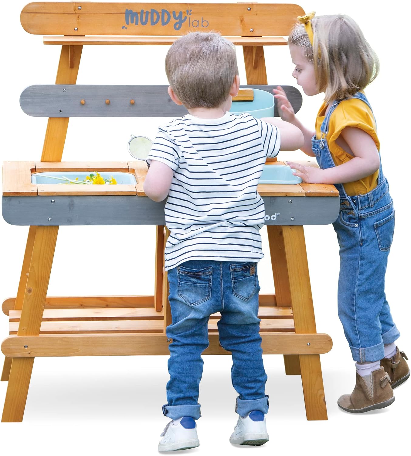 Janod Muddy Lab - Outdoor Sensory Activity Station with Water Play - 37.5' High - Includes 10 Accessories - Ages 3-8 Years - J06632