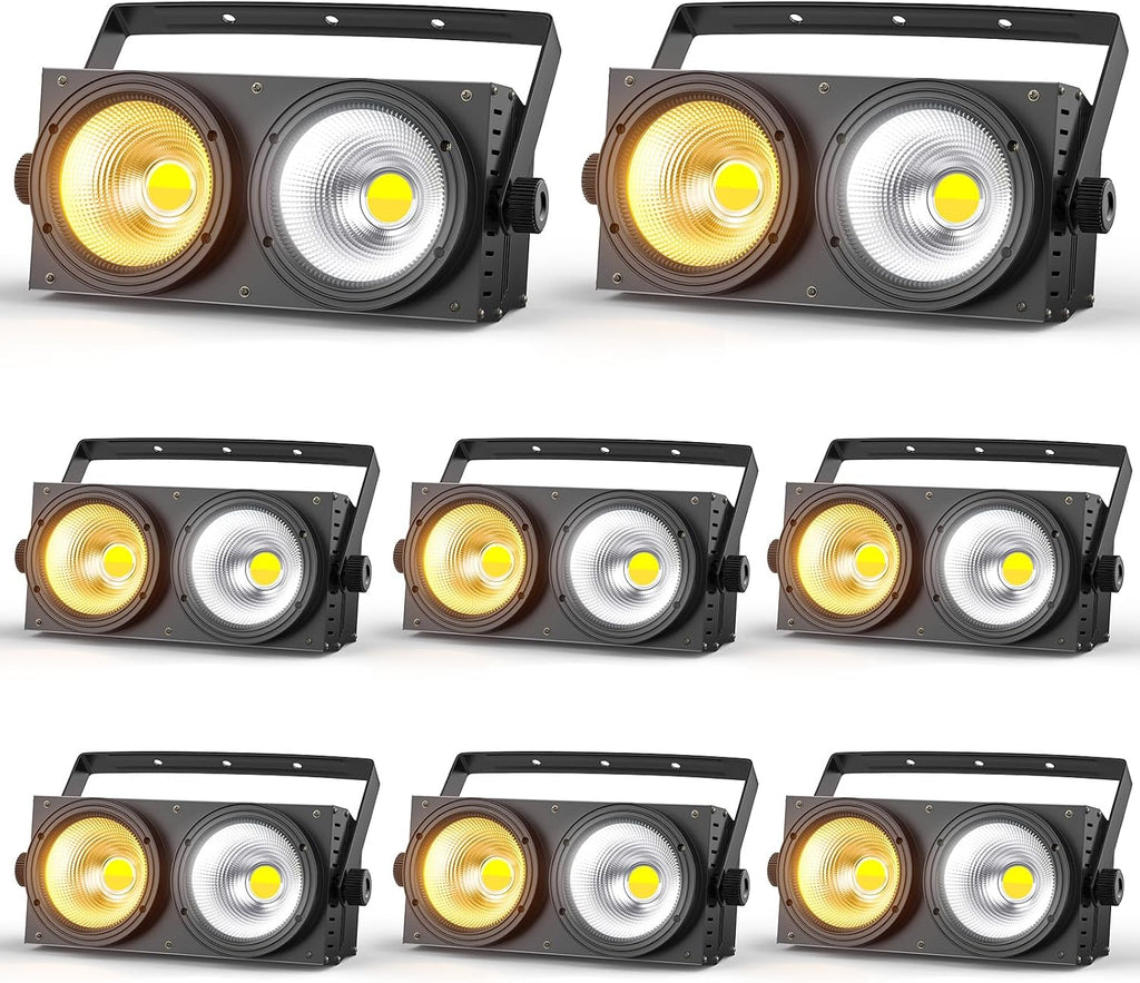 200W Blinder Stage Lights, 2-in-1 Warm & Cool White COB Spotlights, LED Par Lights with Auto/Sound/DMX/Master-Slave Audience Light for Events Wedding Theater Church Concert Party 8 Packs