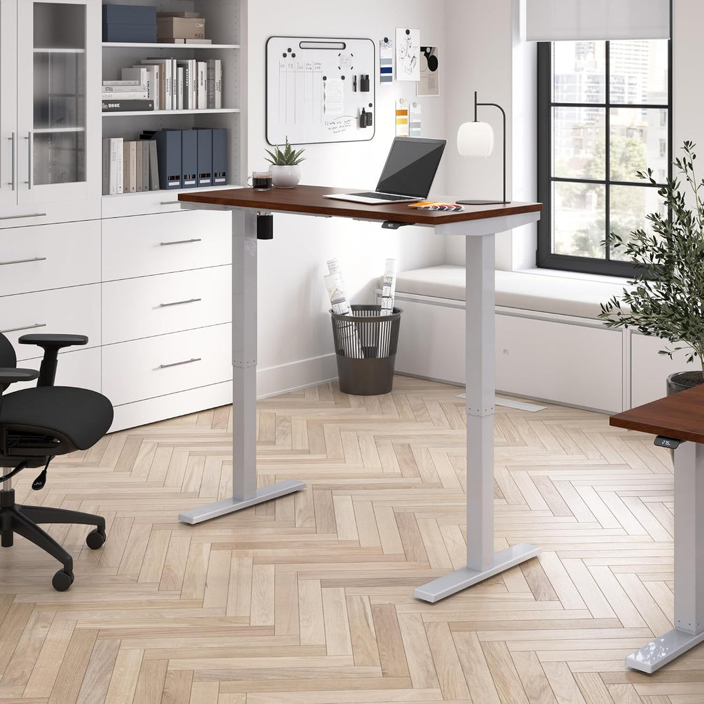 Bush Business Furniture 48-inch Electric Height Adjustable Standing Desk, Ergonomic Sit-Stand Computer Table for Home and Professional Office, Move 40 Series, Hansen Cherry with Metallic Gray Base