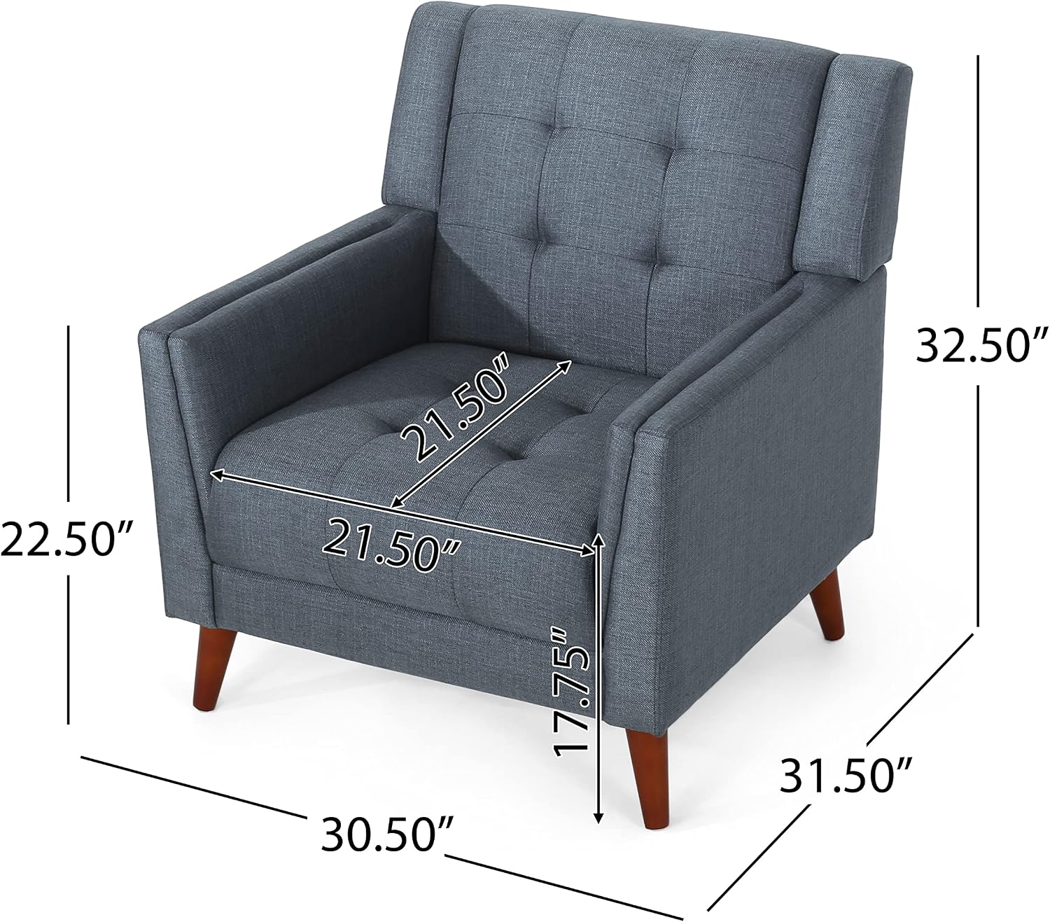 Christopher Knight Home Evelyn Mid Century Modern Fabric Arm Chair, Dark Gray, Walnut