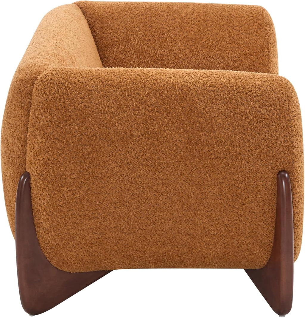 Christopher Knight Home Alma 63' Boucle Loveseat with Wood Legs, 2 Seater Sofa Couches for Living Room, Upholstered Couch Chair, Soft Seating Lounge Sofa Chair, Cozy Loveseat with Armrest, Caramel