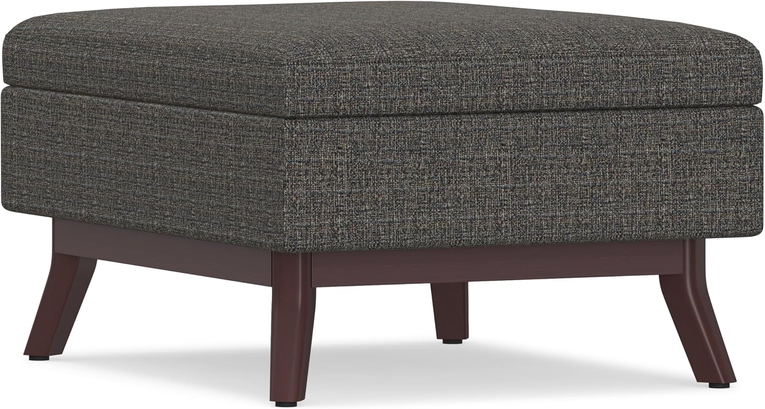 SIMPLIHOME Owen Coffee Table Storage Ottoman - 34' Wide x 19' High Upholstered Tweed Look Fabric Rectangular Lift-Top Ottoman in Ebony, Mid-Century Modern Bench for Living Room with Tapered Legs