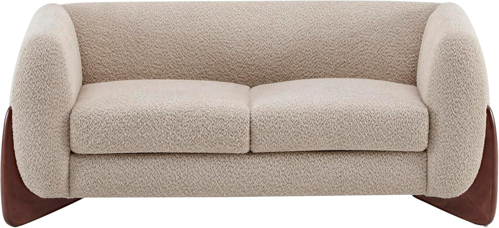 Christopher Knight Home Alma 63' Boucle Loveseat with Wood Legs, 2 Seater Sofa Couches for Living Room, Upholstered Couch Chair, Soft Seating Lounge Sofa Chair, Cozy Loveseat with Armrest, Almond