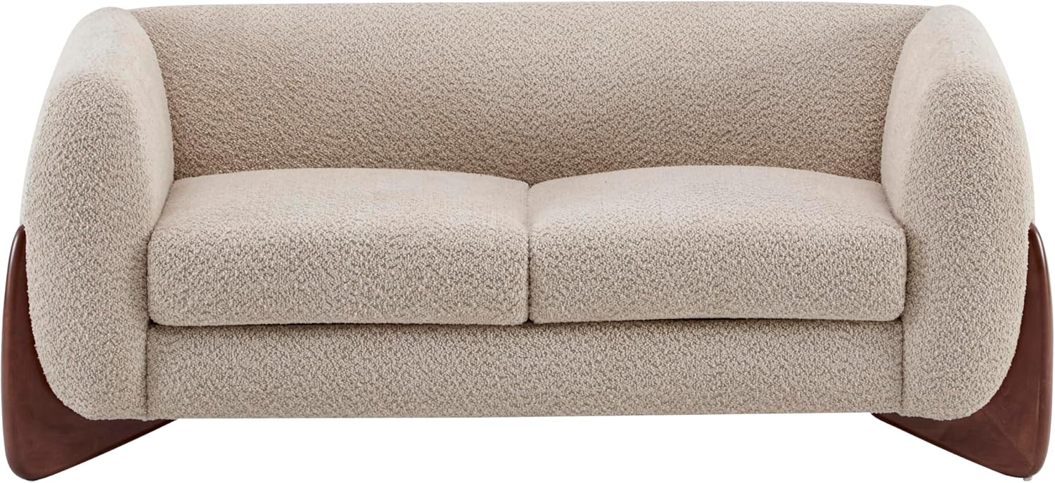Christopher Knight Home Alma 63' Boucle Loveseat with Wood Legs, 2 Seater Sofa Couches for Living Room, Upholstered Couch Chair, Soft Seating Lounge Sofa Chair, Cozy Loveseat with Armrest, Almond