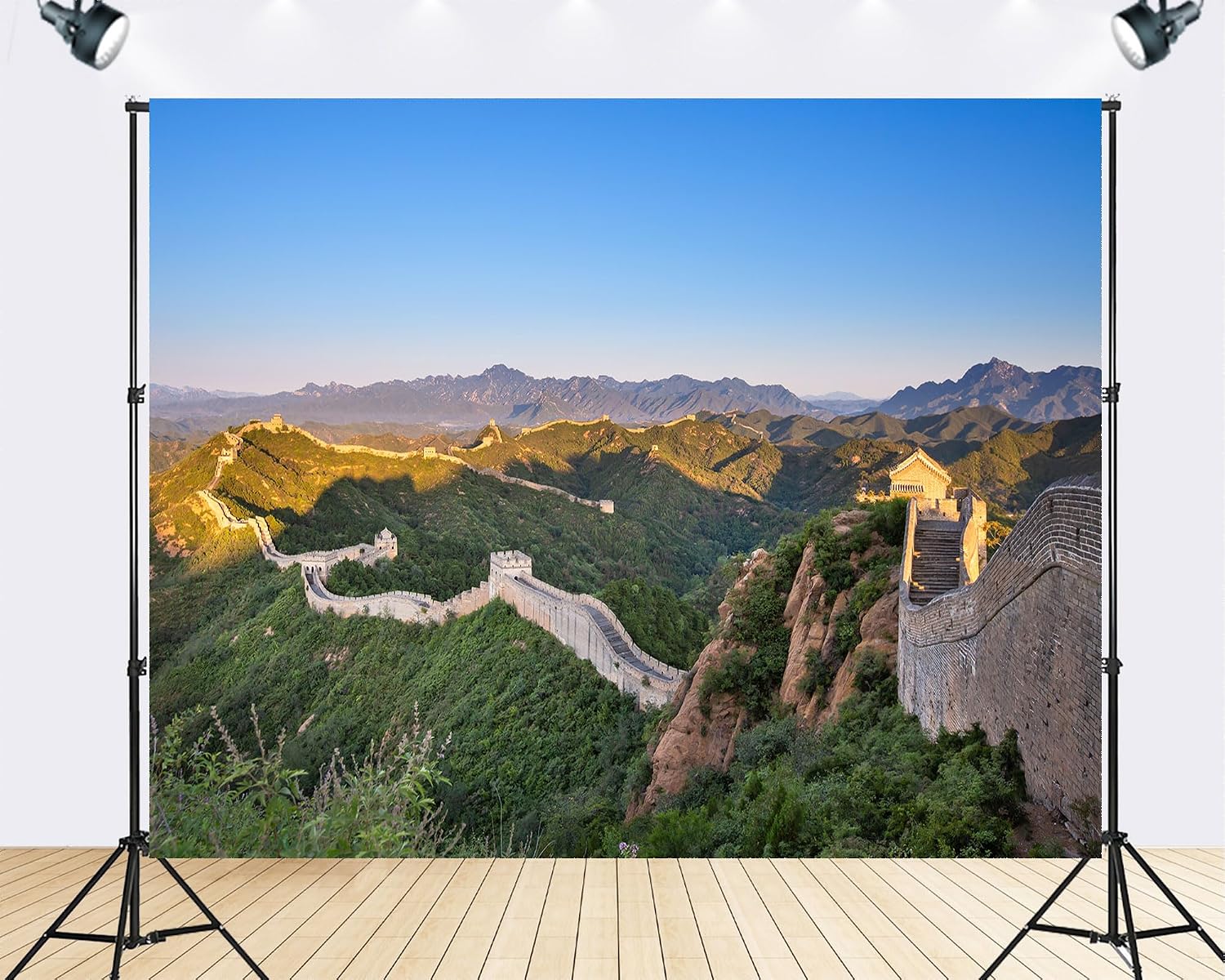 Trykid 20x10ft Great Wall Backdrop Ancient Stone Fortifications Lush Green Mountains Clear Blue Sky Photography Background Adventure Wedding Party Decoration Photo Booth Prop Fabric