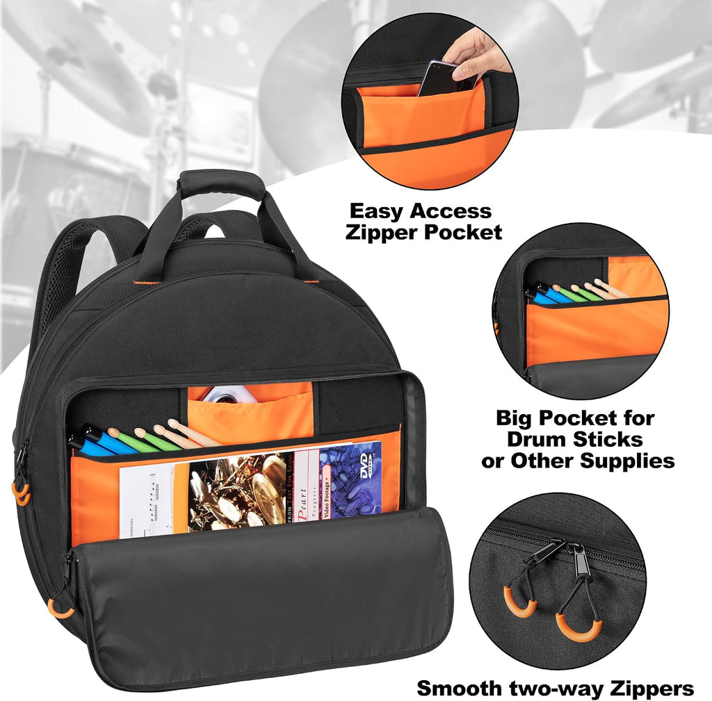 Damero 22'' Cymbal Bag, Double Layer Cymbal Gig Bag with 6mm Padded Dividers Bundle with Waxed Canvas Mallets Percussion Bag