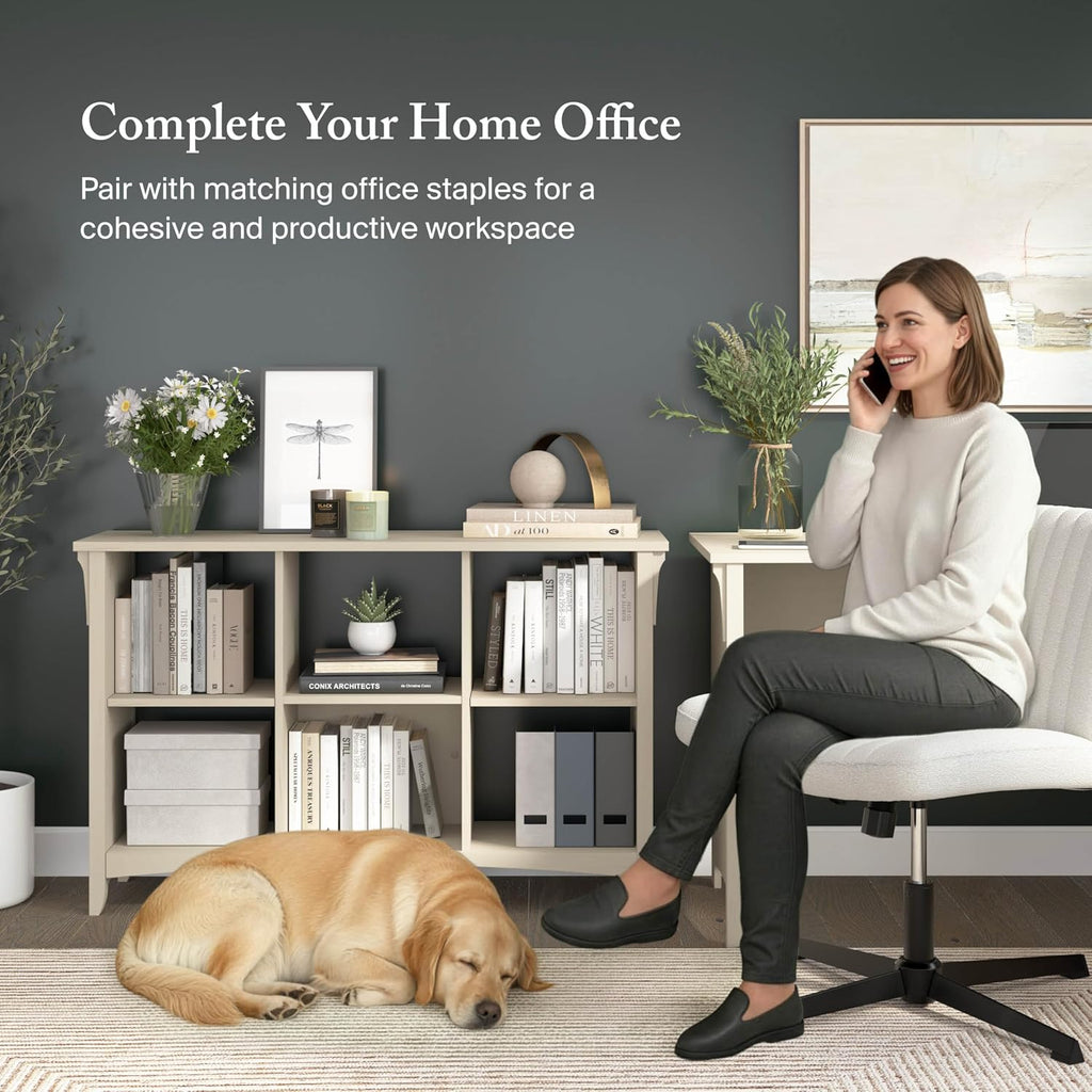 Bush Home Salinas 6 Cube Organizer in Antique White, Office Storage Solution, Home Organizer with Open Shelving, Compact Unit for Books and Supplies