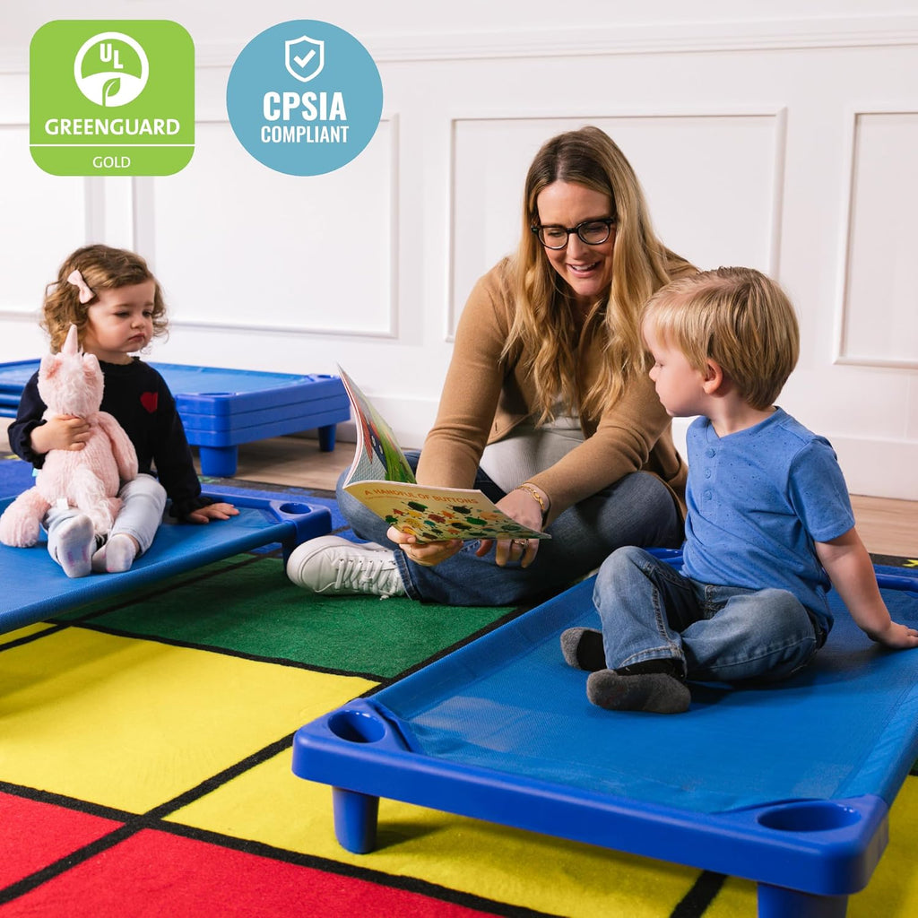 ECR4Kids Streamline Cot, Ready-to-Assemble, Toddler Size, Classroom Furniture, Blue, 6-Pack
