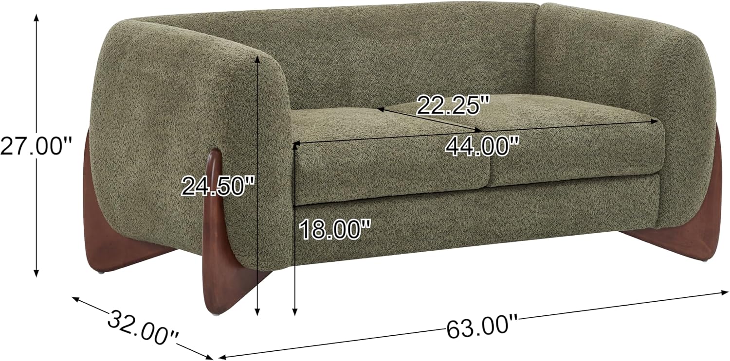 Christopher Knight Home Alma 63' Boucle Loveseat with Wood Legs, 2 Seater Sofa Couches for Living Room, Upholstered Couch Chair, Soft Seating Lounge Sofa Chair, Cozy Loveseat with Armrest, Olive Green