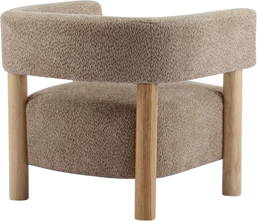 Christopher Knight Home Carly Low Profile Accent Chair, Round Backrest Side Chair, Living Room Armchair with Boucle Fabric Cushion,Comfy Reading Chair for Bedroom,Wooden Single Lounge Sofa,Light Camel