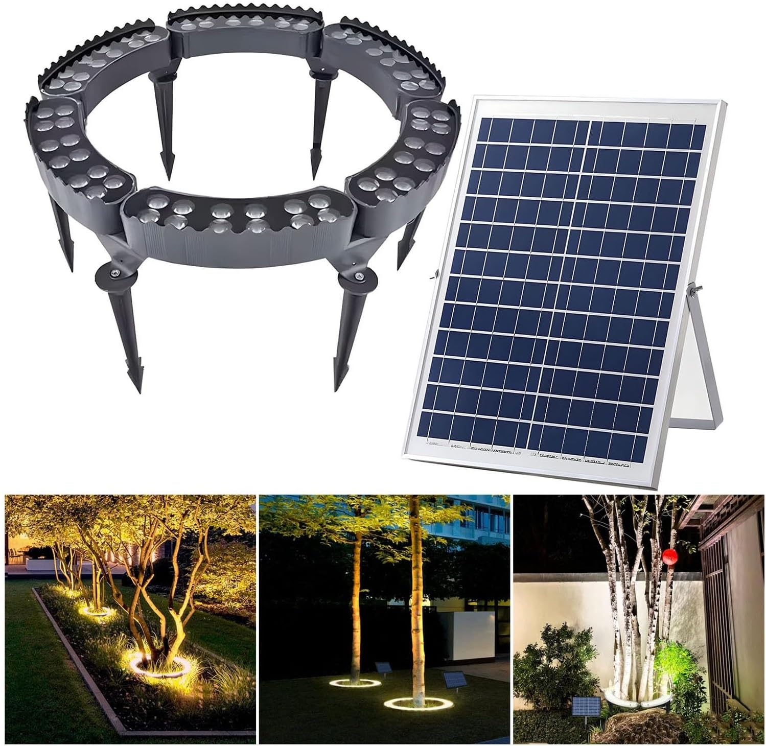 Garden Solar Lights, LED Solar Landscape Spotlights for Big Tree, Outdoor Ring Tree Light, Made to Last(Warm White Light,Pack of 6)