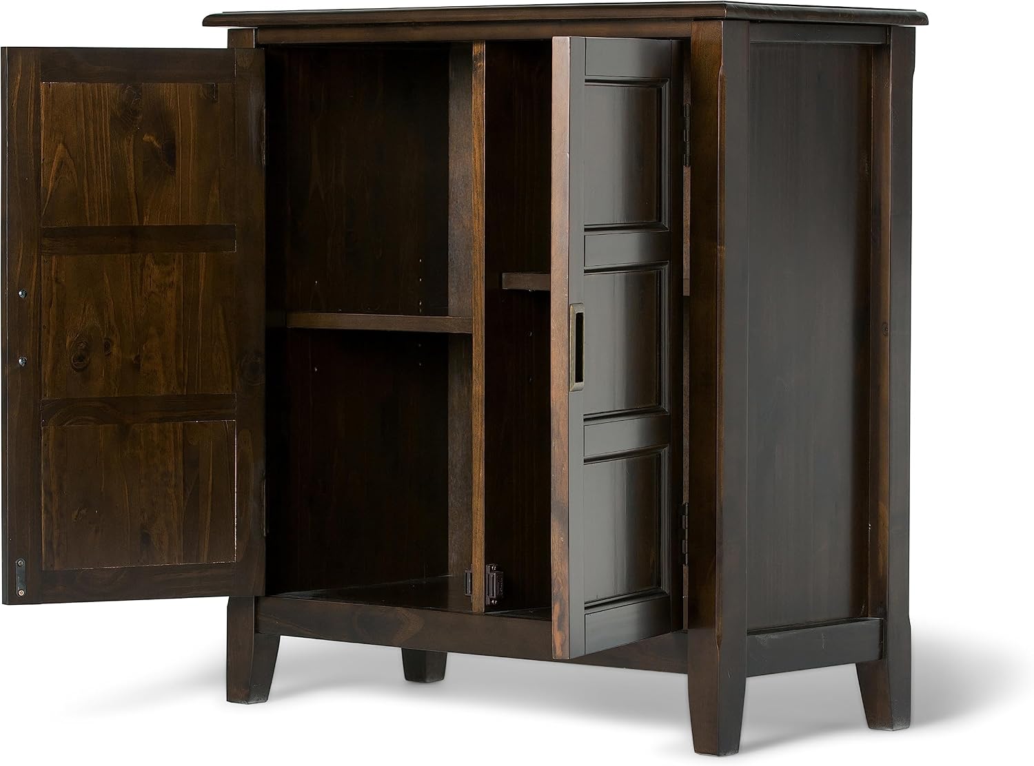 SIMPLIHOME Burlington Storage Cabinet - 30 inch Wide Solid Wood 2 Door Low Storage Unit in Mahogany Brown, Transitional Accent Cabinet for Living Room or Entryway with Adjustable Shelves