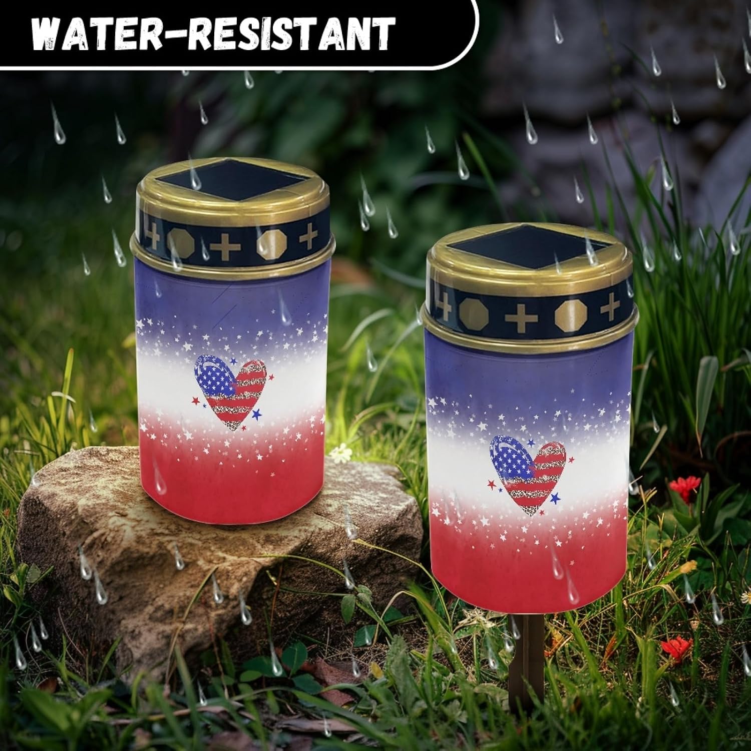 Solar Pathway Lights Outdoor Waterproof Garden Stake Lights US Flag Love Heart LED Lantern Warm White Landscape Lighting for Yard Patio Driveway Solar Powered Fairy Lights Spotlight