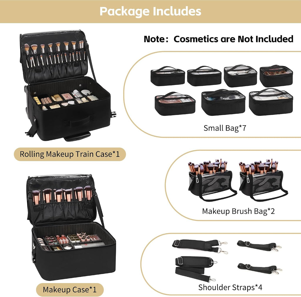 TANTO Rolling Makeup Train Case, Professional Makeup Case on Wheels Makeup Artist Bag With 7 Small Bag 4 in 1 Extra Large Cosmetics Organizer Cosmetology Case With Swivel Wheels &Adjustable Dividers
