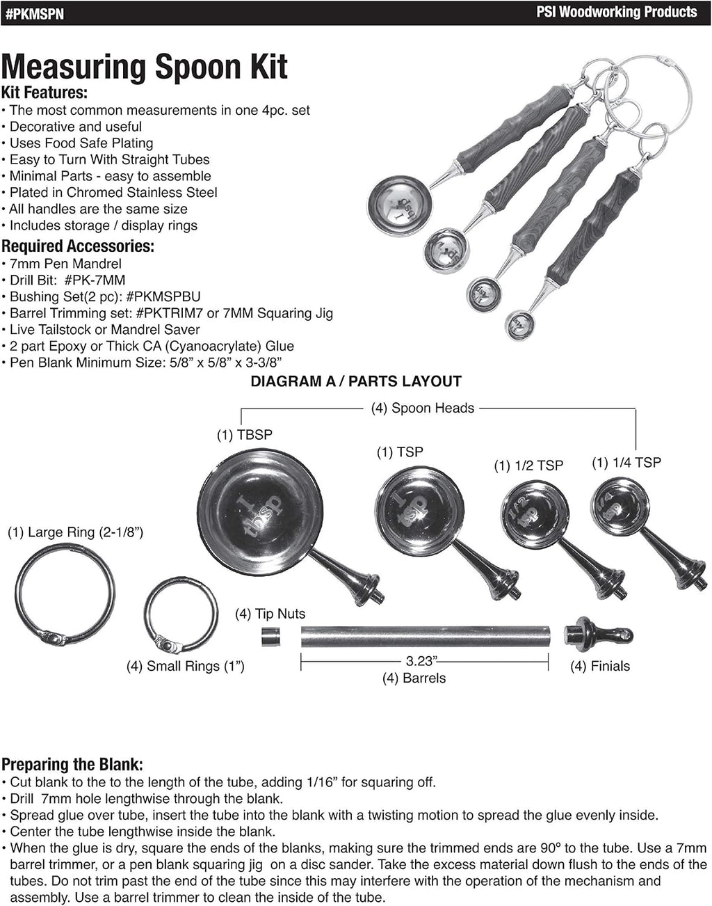 Penn State Industries PKMSPN Measuring Spoon Set Kit Woodturning Project (5pack)