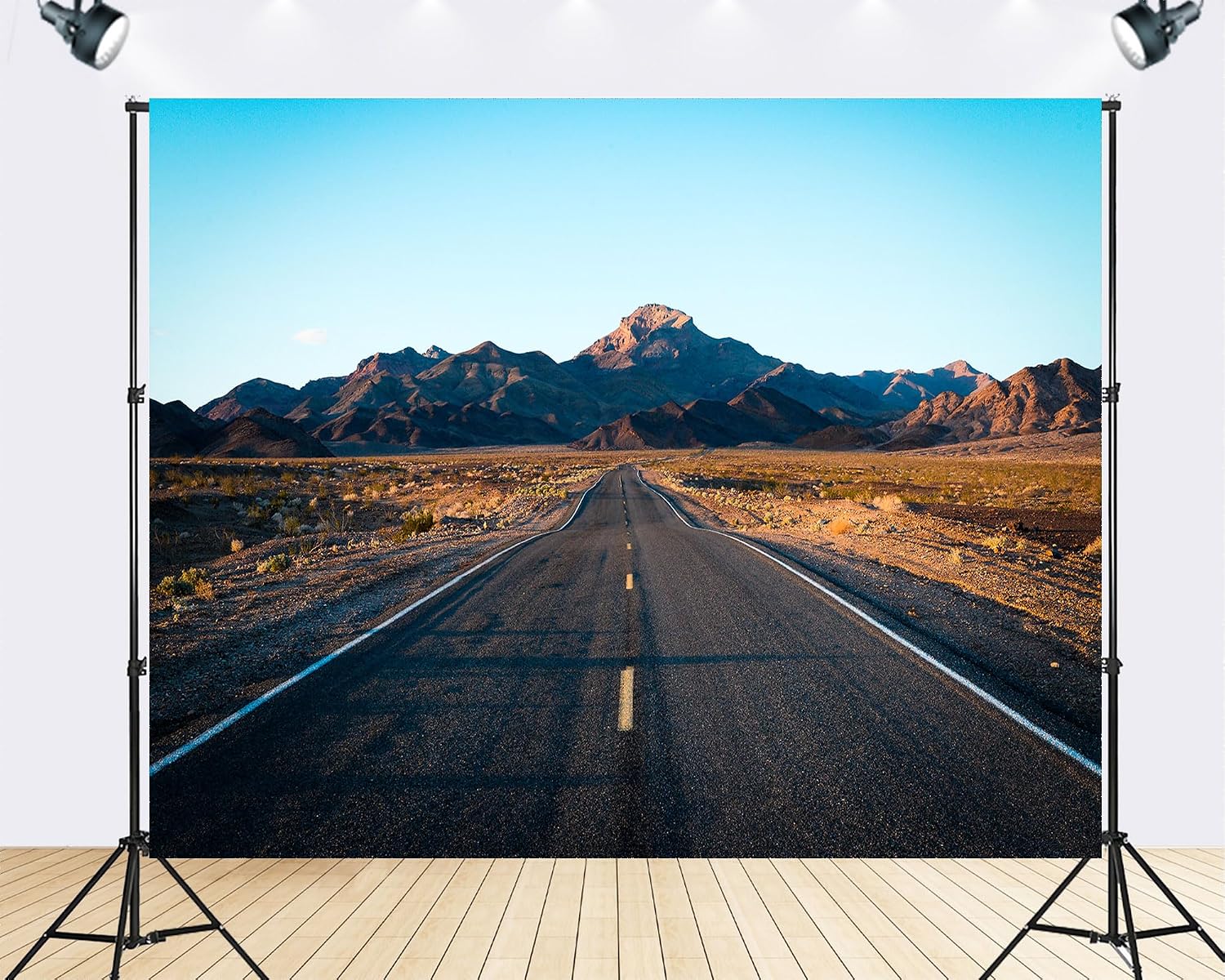Trykid 20x10ft Death Valley Desert Road Backdrop Rocky Mountains Clear Blue Sky Arid Landscape Photography Background Western Adventure Party Decoration Photo Booth Prop Fabric
