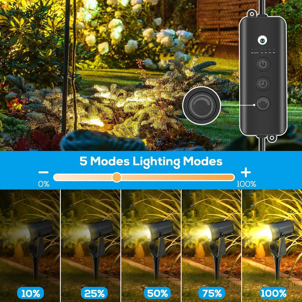 ZYAN Landscape Spotlights with Sensor, 5 Lighting Modes for Brightness Adjustment, Dimmable Timer Auto On Off, Low Voltage Outdoor IP65 Waterproof for Patio Yard Garden Path, Warm White (16 Pack)