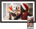 Digital Picture Frame, 15.6 Inch Frameo Digital Frame WiFi, 1920 * 1080 IPS FHD Touchscreen, 32GB, Tabletop&Wall-Mounted, Share Picture Video, Large Electric Photo Frame, Mom Gifts, Black Woodgrain