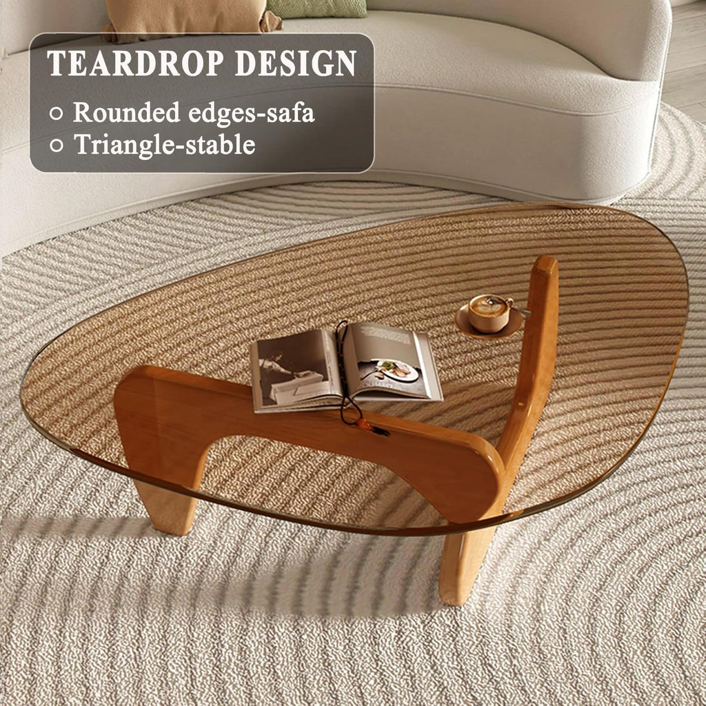 Modern Glass Coffee Table for Living Room, Mid Century Coffee Table, Small Coffee Tables, Suitable for Bedroom Living Room Reception Office Tables (Wood/Brown, Medium 35.8 * 25.5 * 16in)