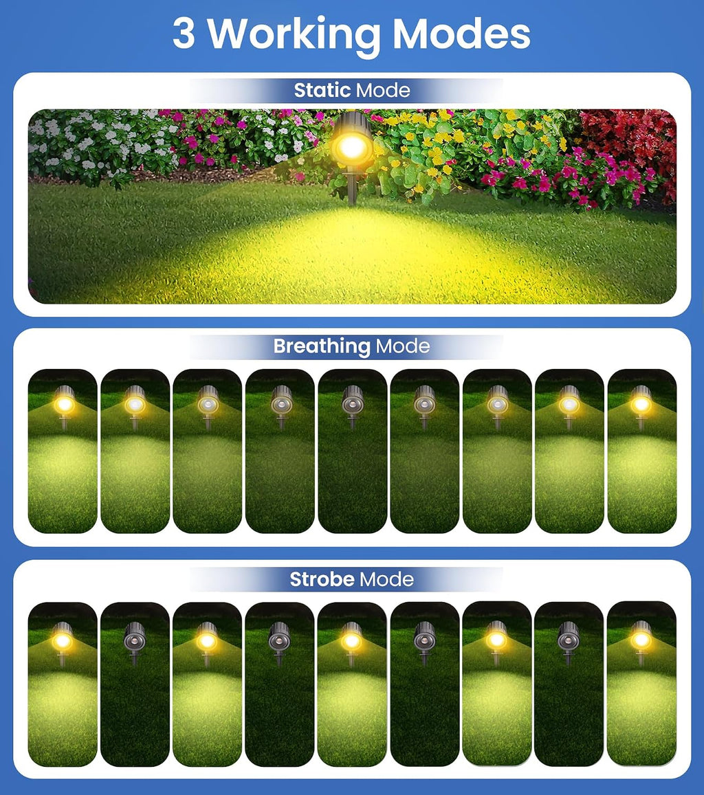 Solar Spot Lights Outdoor 6-in-1, Solar Landscape Lights with 3 Brightness 3 Modes IP66 Waterproof Auto On/Off Outdoor Solar Lights for Yard Pathway Garden Tree (Warm White)