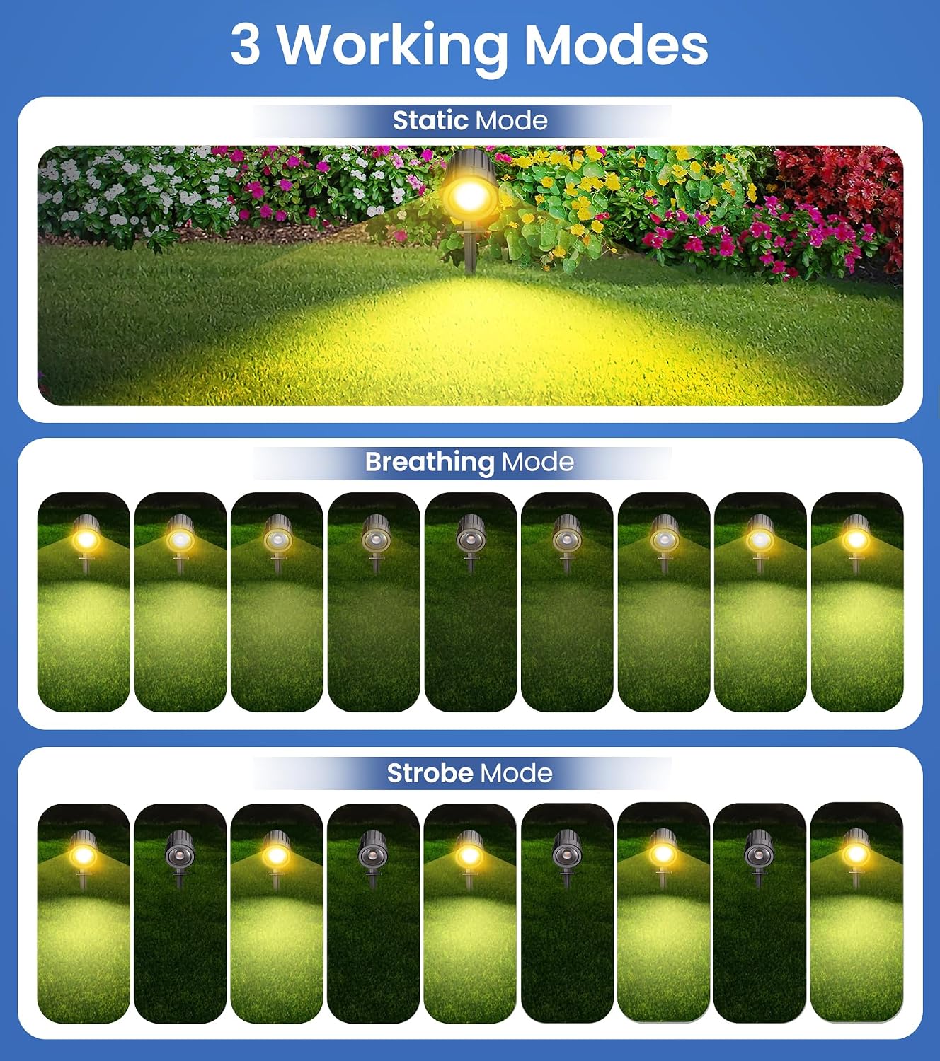 Solar Spot Lights Outdoor 6-in-1, Solar Landscape Lights with 3 Brightness 3 Modes IP66 Waterproof Auto On/Off Outdoor Solar Lights for Yard Pathway Garden Tree (Warm White)